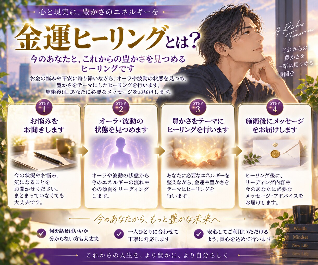 これからの豊かさを見つめる金運ヒーリングをします 頑張っているのに余裕がない方へ、豊かさを見つめ直す時間を イメージ3