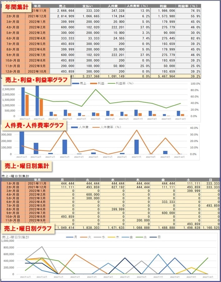 日次＋年間＋グラフ収支管理表　送ります 日次年次売上・経費・利益　11_日次＋年間＋グラフ収支管理表 イメージ3