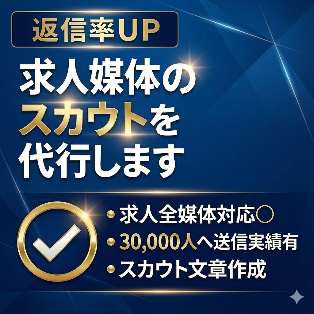 返信UP/求人媒体のスカウト代行/文章作成します 全媒体求人対応可能/3万人への送信実績有/元リクルートが対応 イメージ1