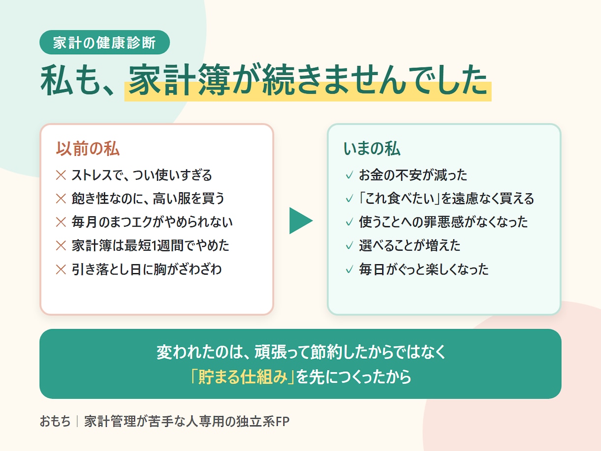 家計の健康診断！貯まらない原因を1つ見つけます ビデオ、電話なし！ざっくり答えるだけでOK（所要時間約5分） イメージ5