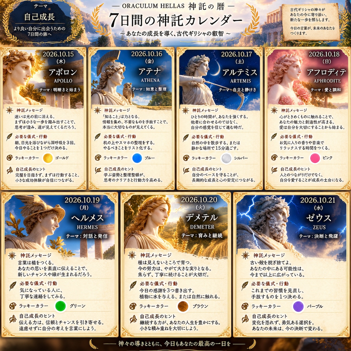 あなただけの7日間「神託カレンダー」を作ります オラクルム・ヘラス —神託の暦古代ギリシャ神があなたを導く イメージ2