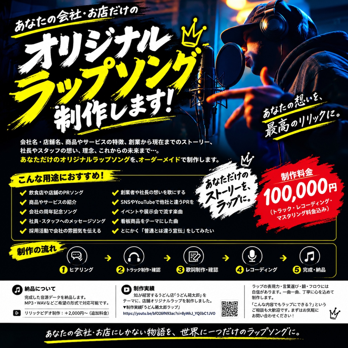 企業様、店舗様にオリジナルラップ制作致します 企業様、店舗様に世界に一つだけのオリジナルソング制作致します イメージ1