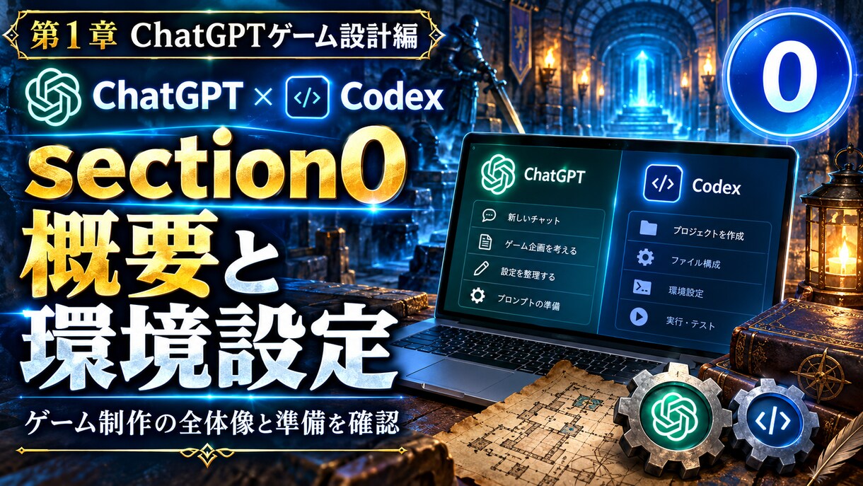 ChatGPT×Codexでゲーム制作教えます チャットするだけ！ノーコードでWiz風ダンジョンRPGを作る イメージ1