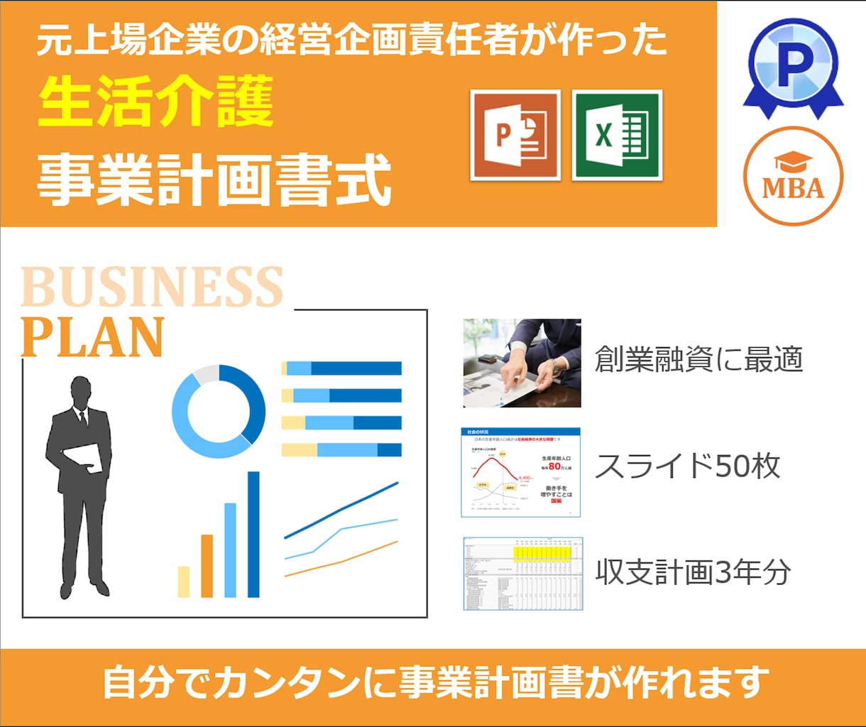 障害者生活介護事業専用の事業計画書式を販売します 融資が必要ならこちら！エクセル3年分とパワポ50枚のセット イメージ1