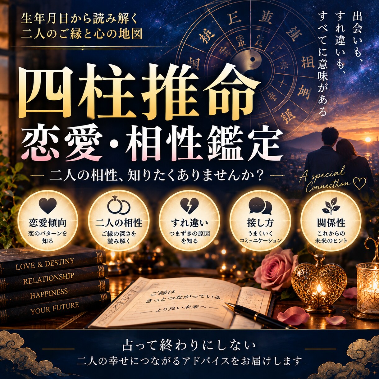 四柱推命で二人の恋愛・相性を詳しく鑑定します 相性・関係性・付き合い方を生年月日から読み解きます イメージ1