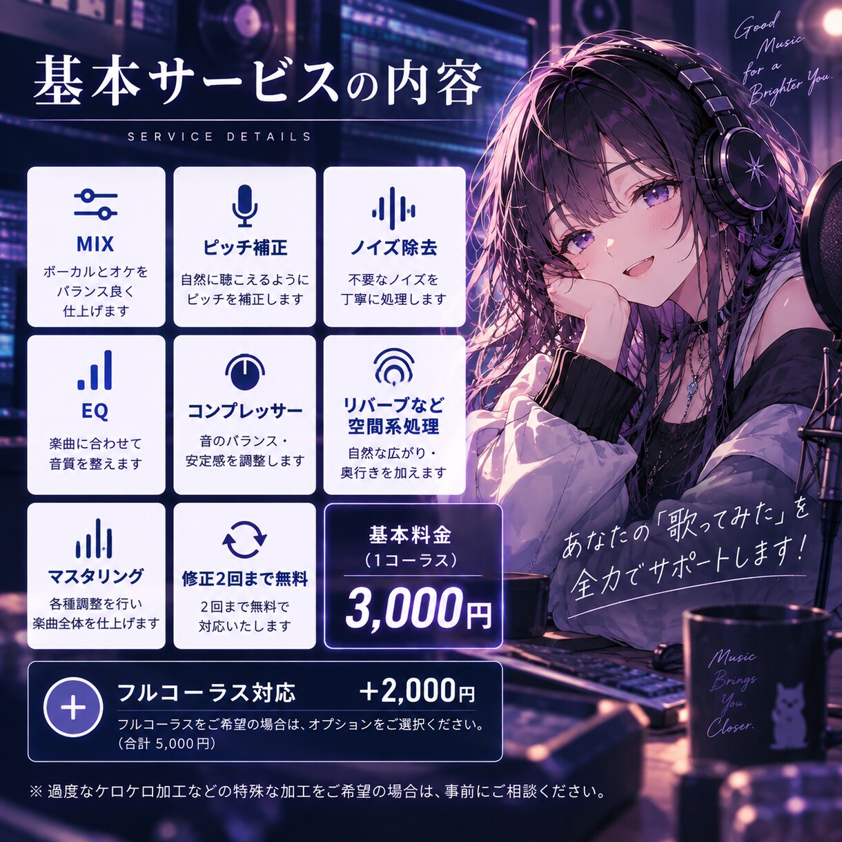 ボーカルと音源のミックスとピッチ補正を行います 自然なピッチ補正で歌の魅力を引き出します！ イメージ2