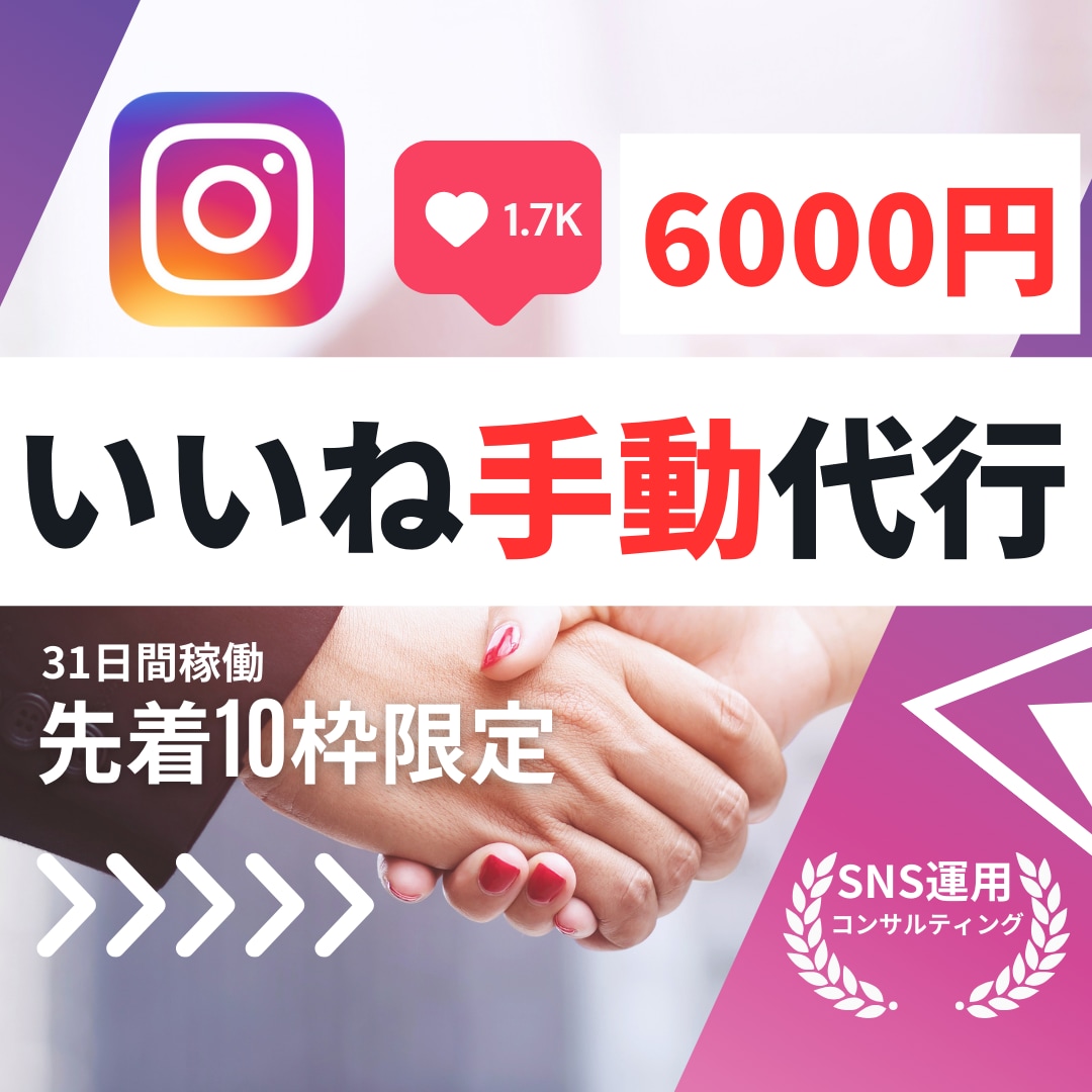 Instagramいいね代行完全手動で行います インスタグラムいいね週7日稼働1ヶ月間代行★10枠限定特価 イメージ1