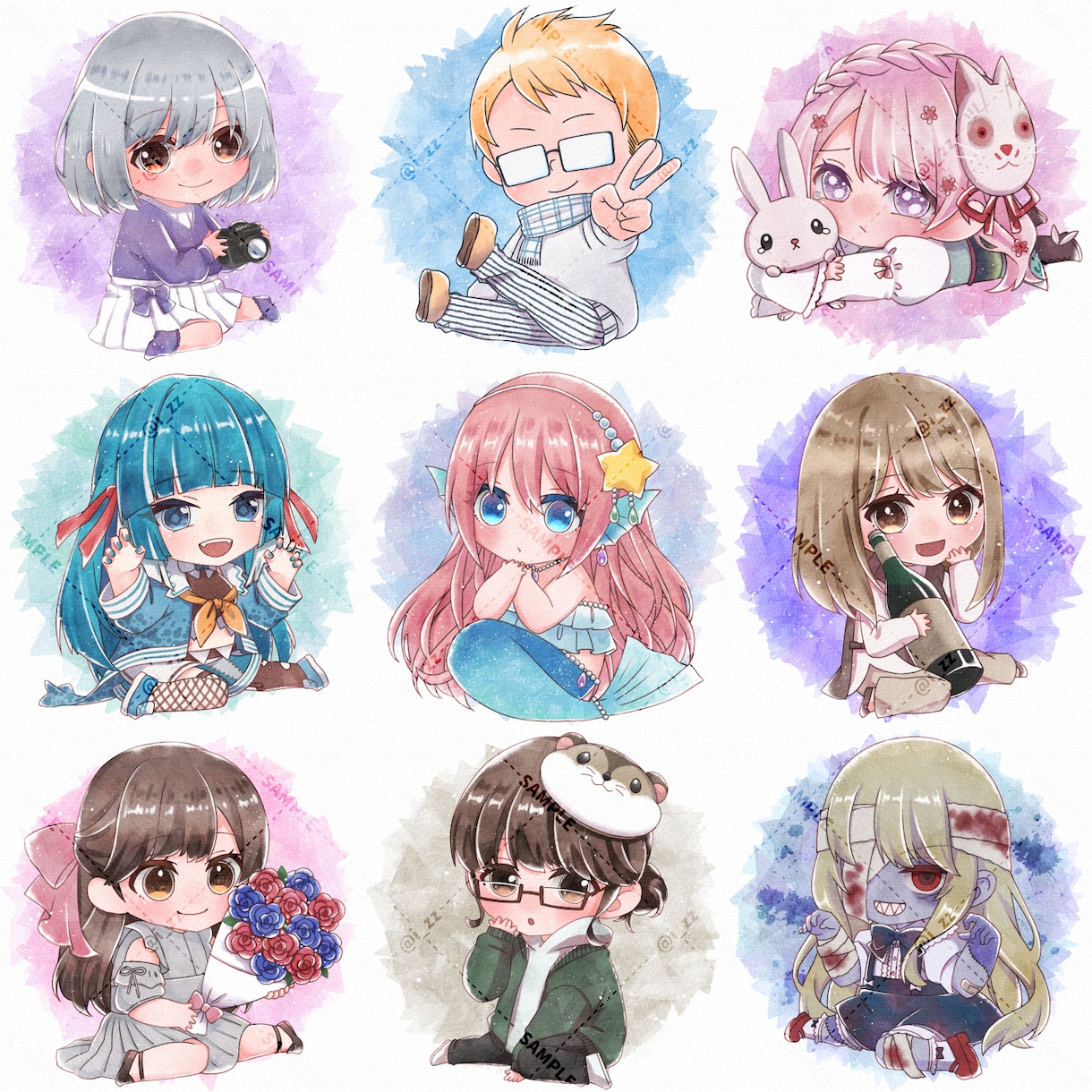 ミニかわ⭐水彩塗り風アイコンイラストお描きします ミニキャラでSNSに存在感を♪プレゼント用もOKです♡ イメージ4