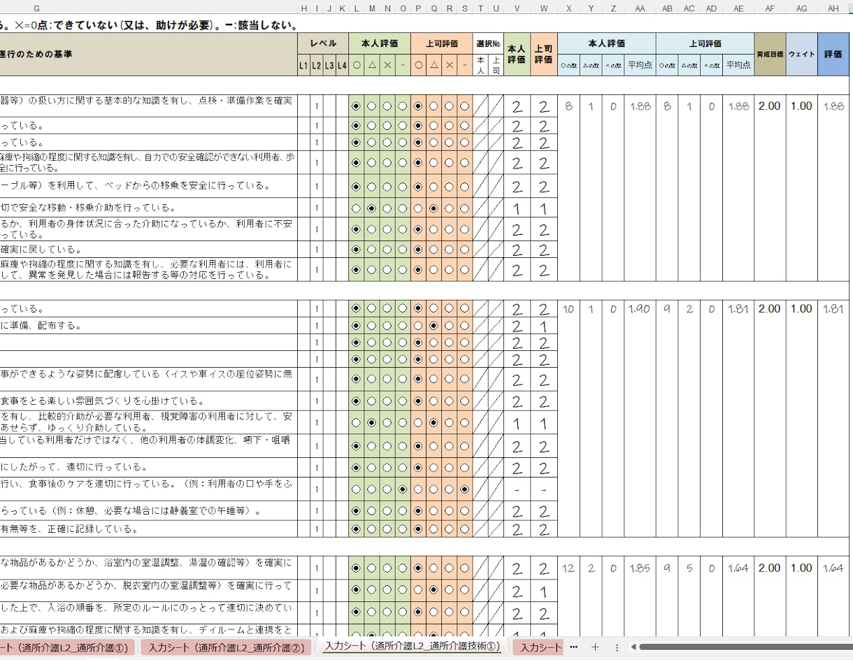 スキル評価シート(通所介護)のテンプレを販売します 厚生労働省が公開している職業能力評価基準を取り入れています イメージ8