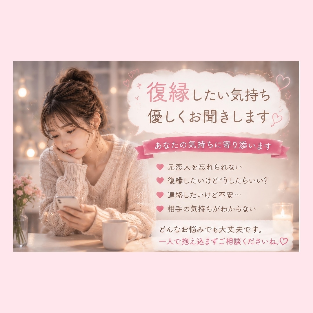 復縁で悩む不安な気持ち、お聞きします 復縁したい不安な気持ちに寄り添います イメージ1