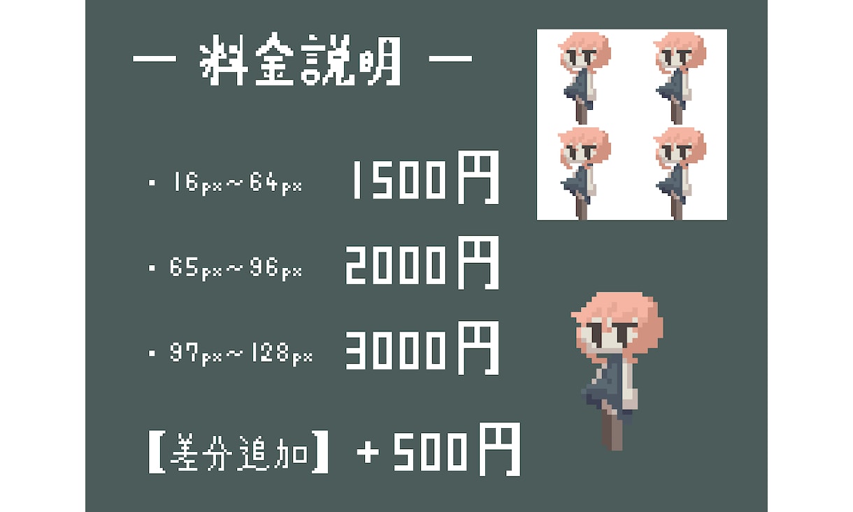 ドット絵制作します 12差分付き、ゲームのキャラチップや動画のドット絵等に！ イメージ2