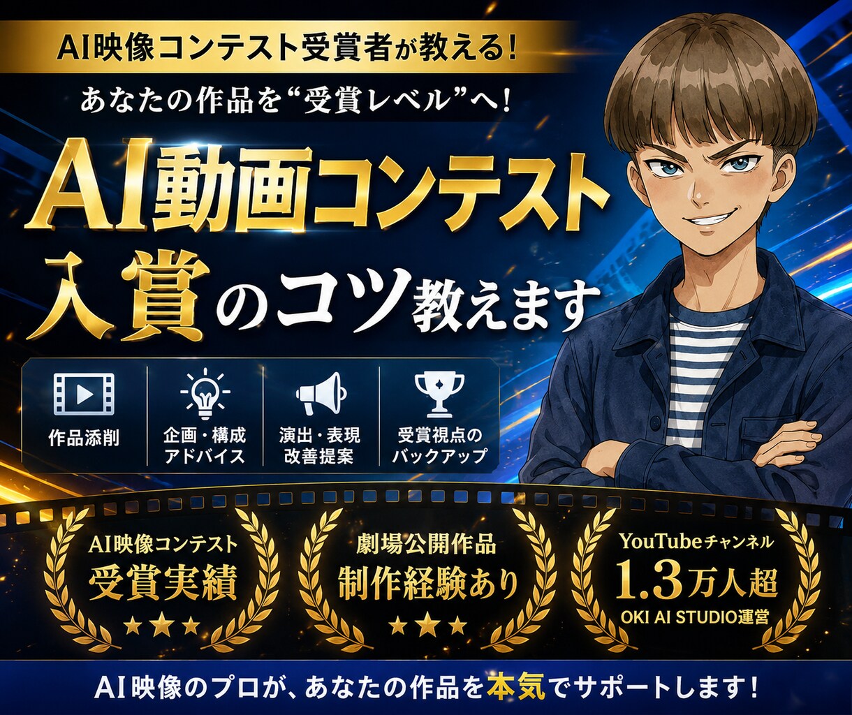 AI動画コンテスト受賞のコツ教えます 受賞経験者が作品添削と改善提案を行います イメージ1