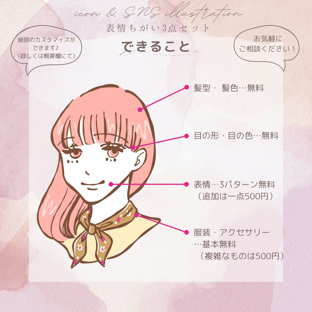 オシャレ女子のイラスト3点セット描きます SNSで大活躍！あなたの投稿を彩ります*＊ イメージ3