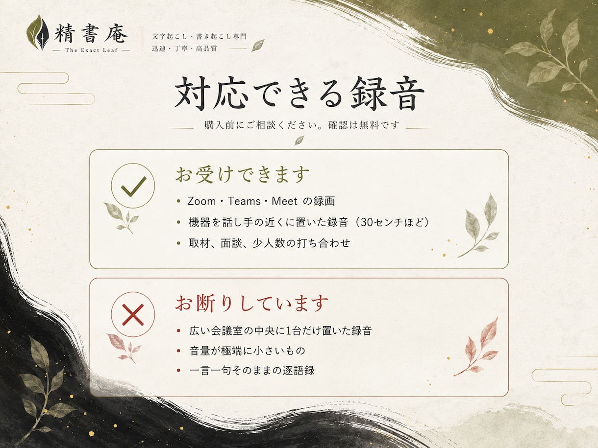 大切な音声を丁寧に文字起こし・議事録にします 言葉を、正確に。想いを、丁寧に。 イメージ6