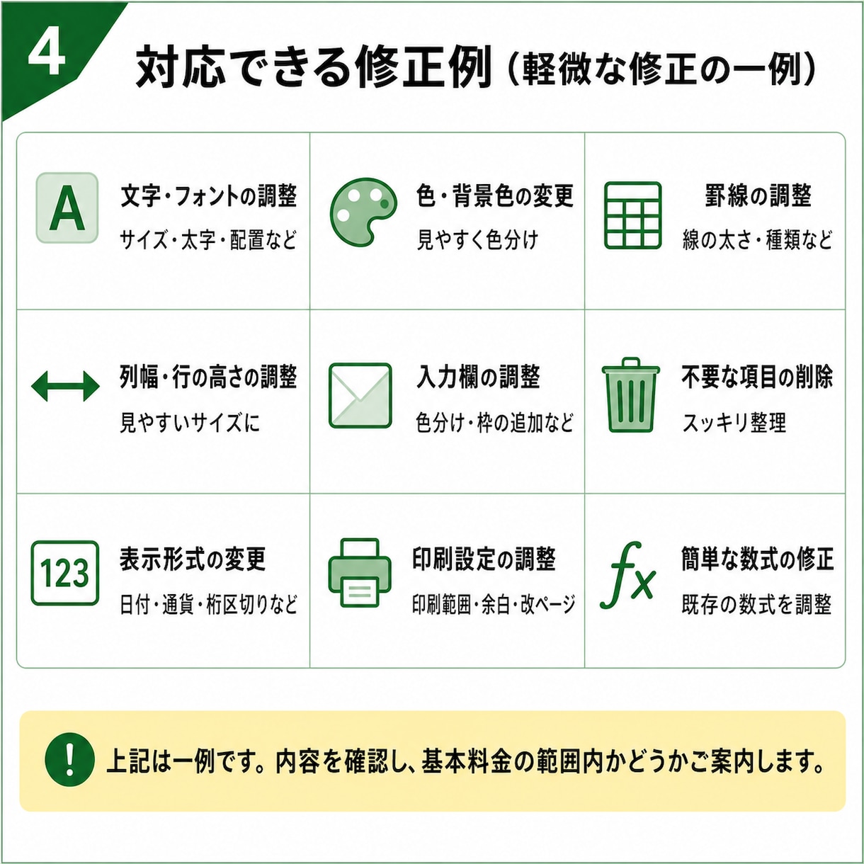 既存Excelの見た目や入力・印刷崩れを修正します 文字・色・罫線・入力欄・印刷設定を1シートから修正 イメージ4