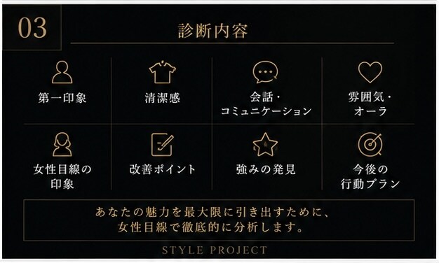 女性目線で第一印象を詳しく診断します 清潔感と雰囲気を整え好印象へ導きます イメージ3