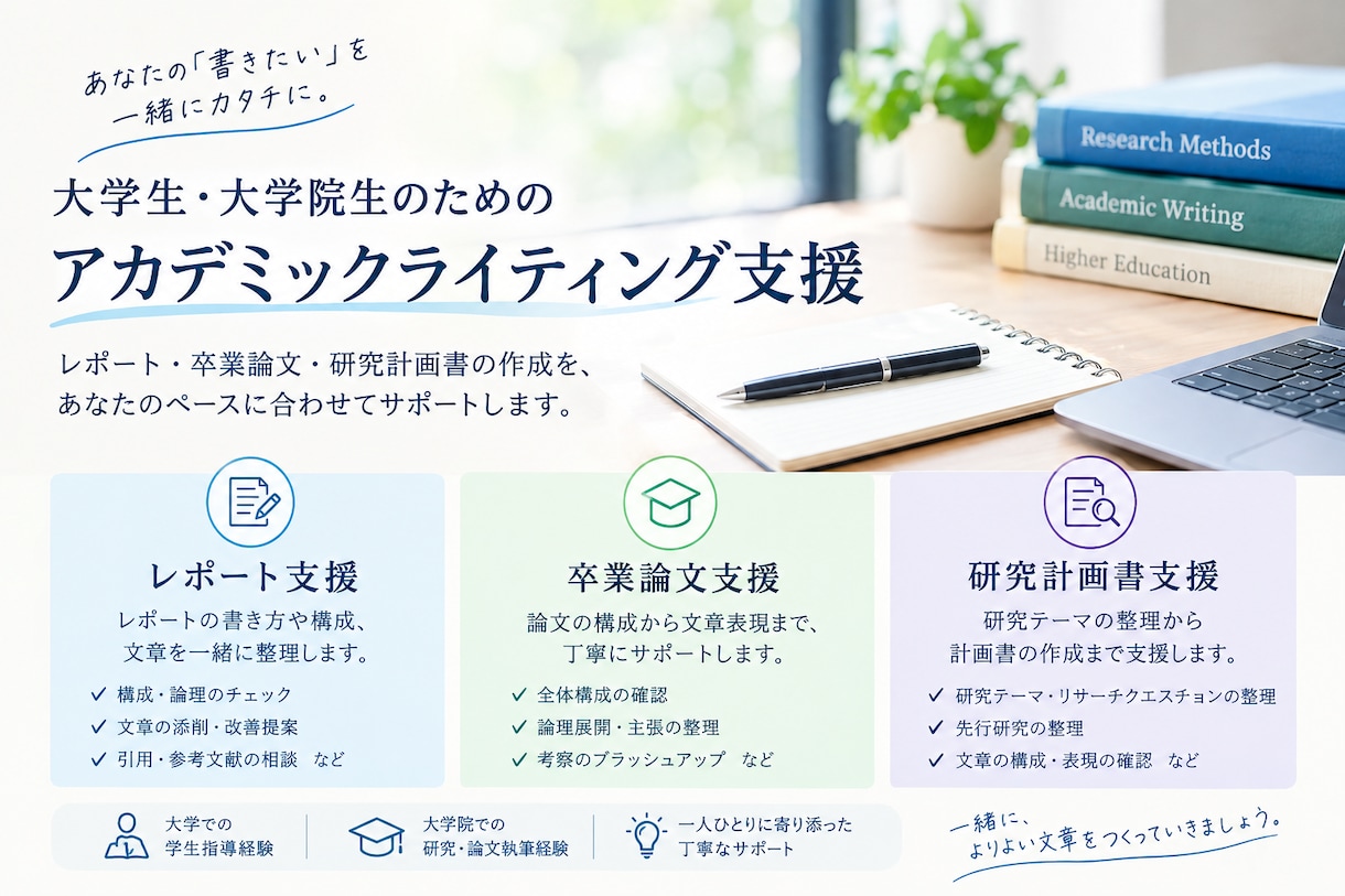 研究計画書の構成・文章を添削します 研究テーマの整理から論理的な計画書作成まで支援 イメージ1