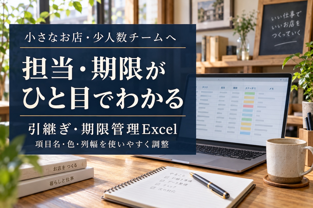 引継ぎ・期限管理Excelを使いやすく整えます 誰が・いつまでにをひと目で確認できる管理表へ イメージ1