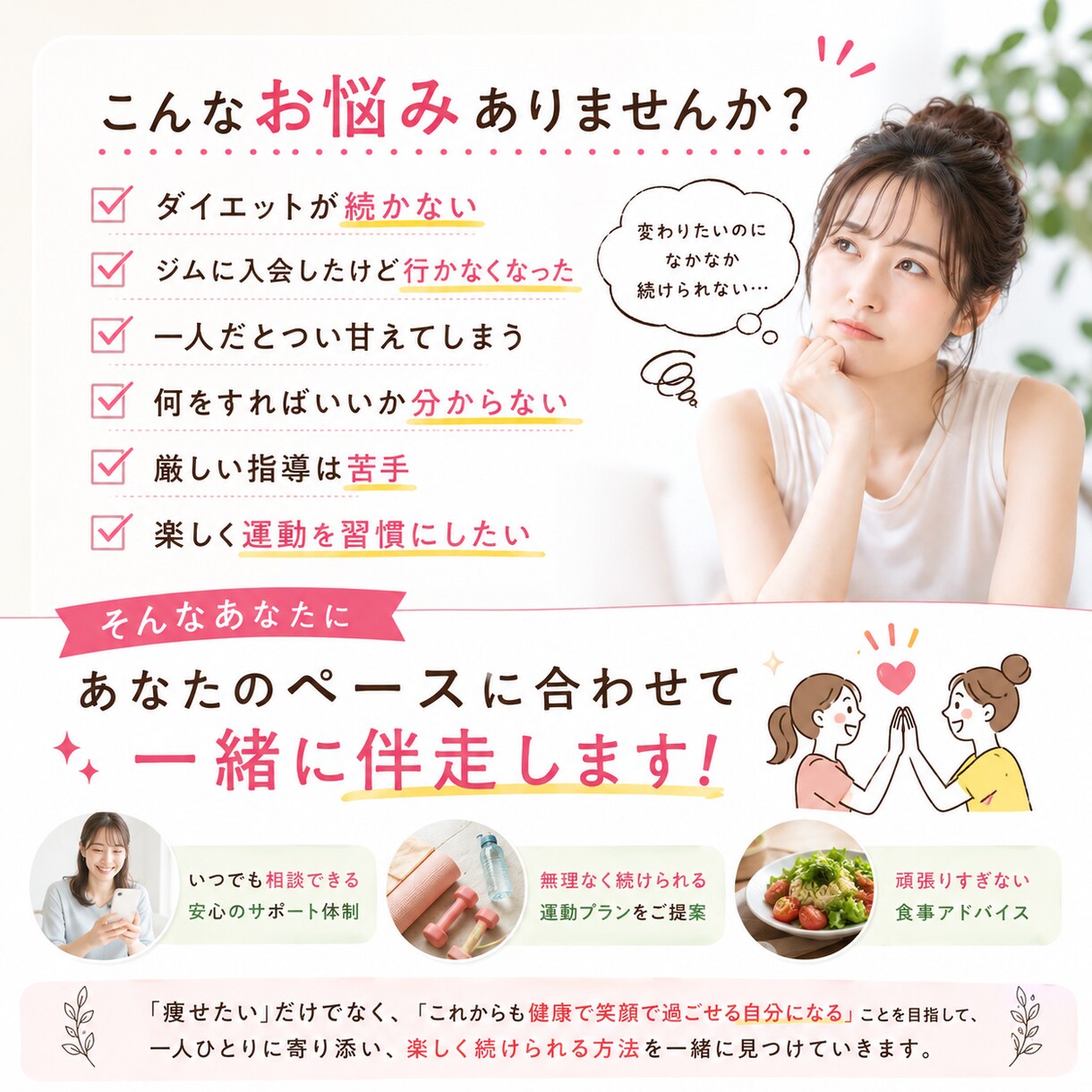 無理なく続けられるよう伴走します 【運動嫌い専門】続けられるパーソナルダイエット相談 イメージ2