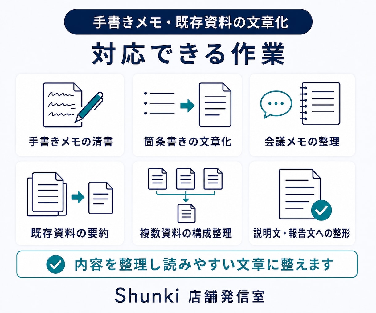 手書きメモや既存資料を文章にまとめます 断片的な情報を読み手に伝わる文章へ整理します イメージ2