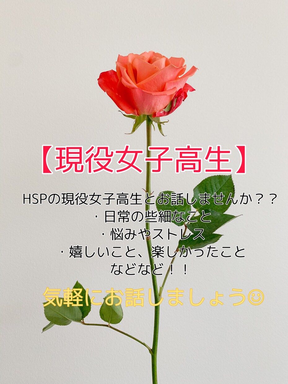 HSPの現役女子高生がお話聞きます 日常の些細なこと、悩み、嬉しいこと！お話しましょう！ イメージ1