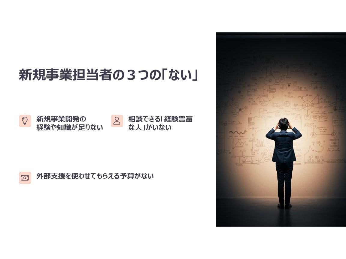 新規事業おじさん®がスポット壁打ちします 新規事業担当者の3つの「ない」に応えます イメージ2