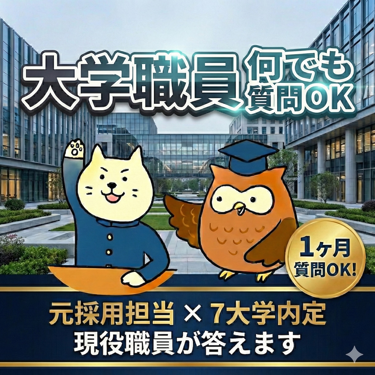 大学職員転職｜1ヶ月なんでも質問答えます 元採用担当×7大学内定の現役職員が何でも答えます イメージ1