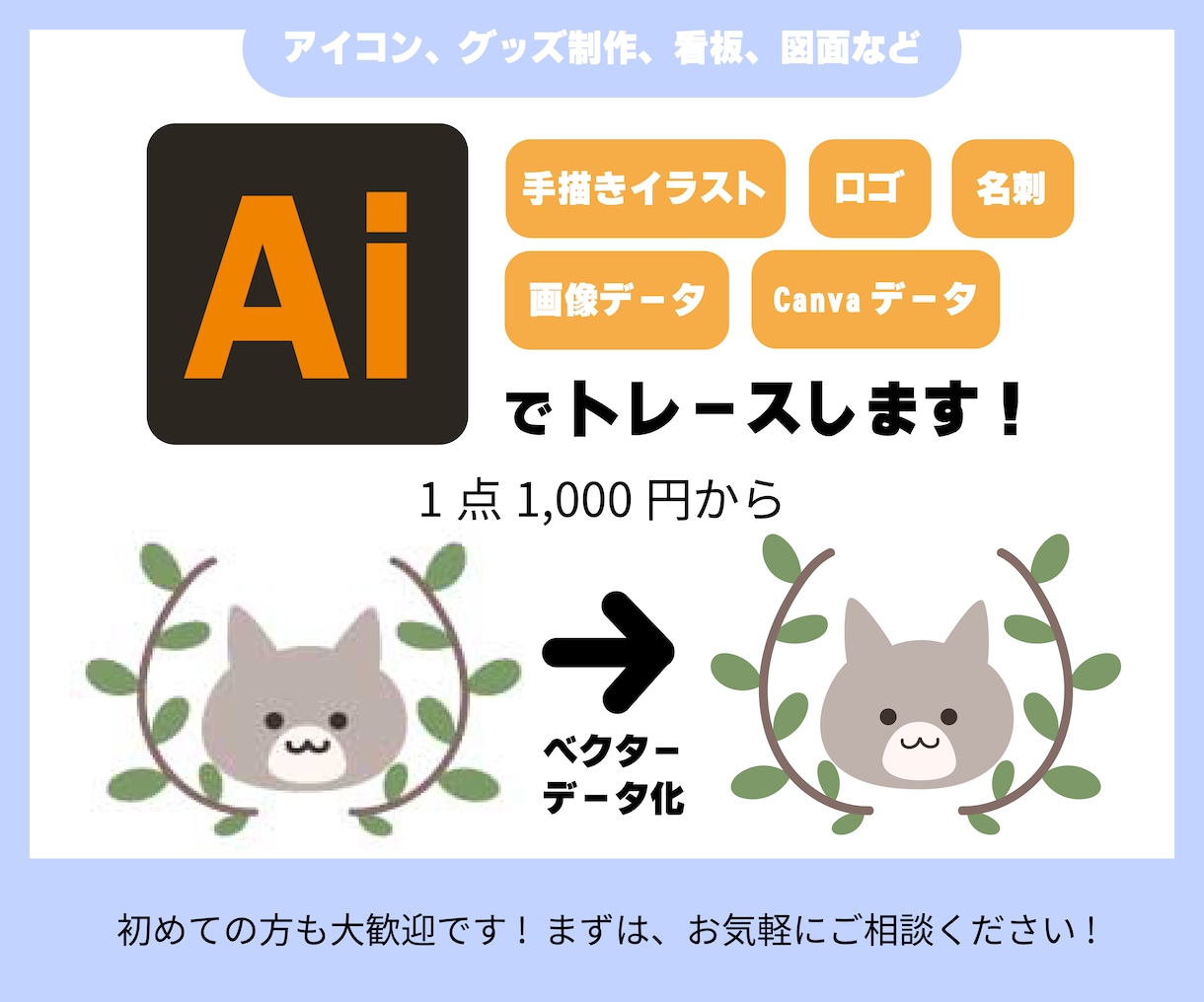 粗い画像・手描きイラストのAIデータ作成します 高品質な画像データを作成します。お気軽にご相談ください！ イメージ1