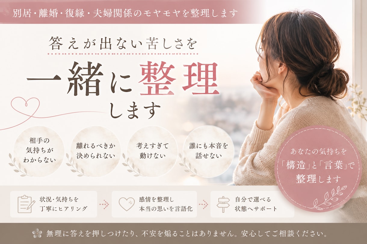 復縁の見えない沼を整理、言語化します 友人に言いにくい本音まで受け止めます。 イメージ2