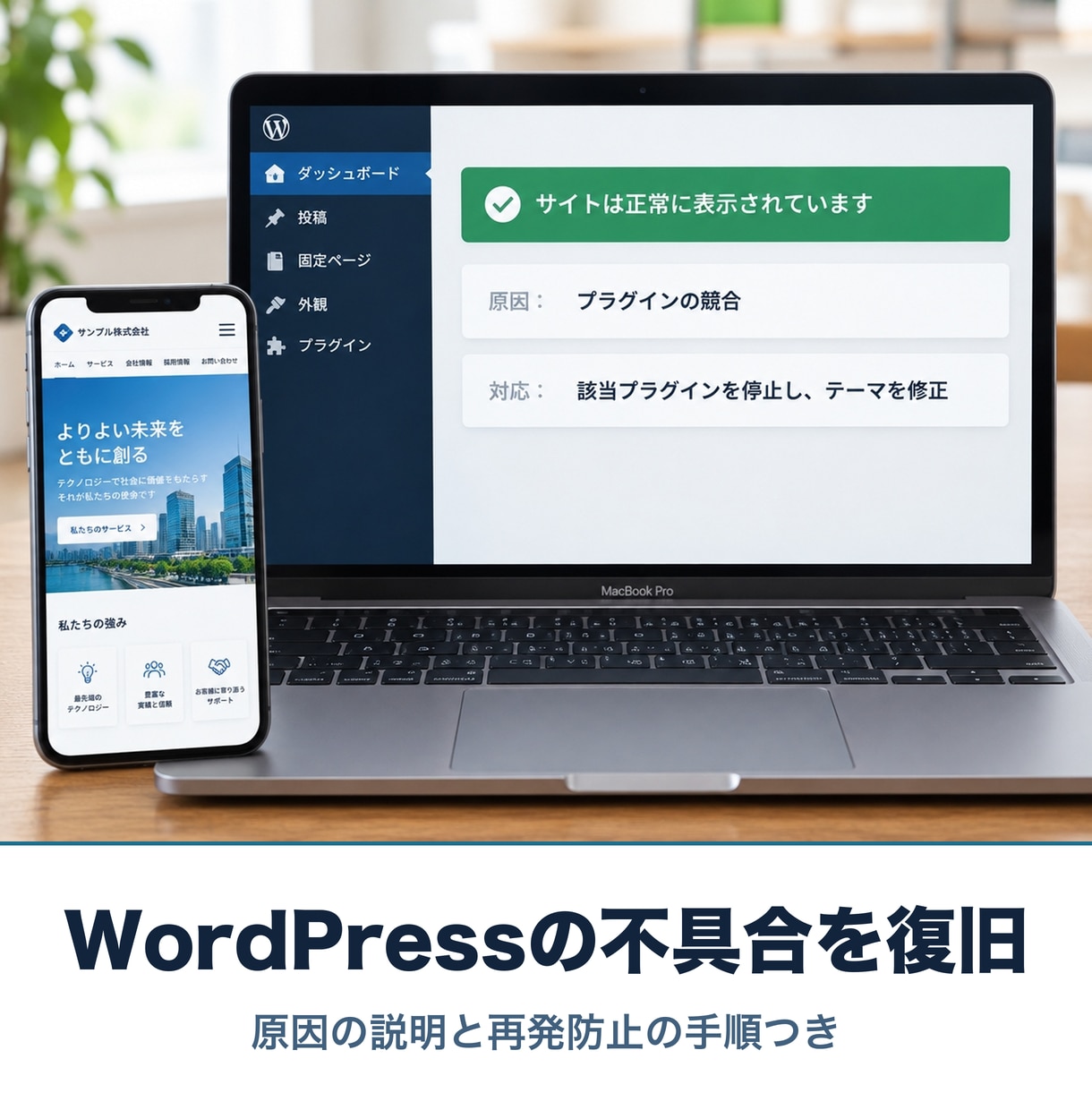 WordPressの不具合の原因を調べて直します 白い画面・エラー表示・更新後の崩れを復旧します イメージ1
