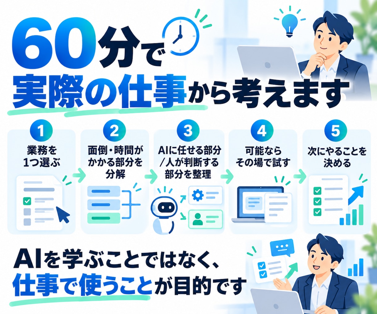 あなたの仕事で生成AIをどう使うか一緒に考えます ChatGPT等を実際の業務で使う方法を整理します イメージ3