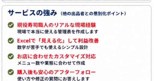 利益が見える！飲食店の原価管理Excelを作します 現役鮨職人が実際に使う原価管理表をお作りします イメージ3