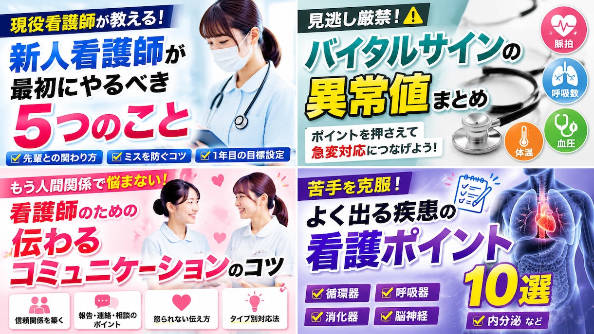 クリック率UP!伝わるサムネイル制作します 現役ナース×AIでご希望の世界観に合わせた1枚を設計します イメージ1