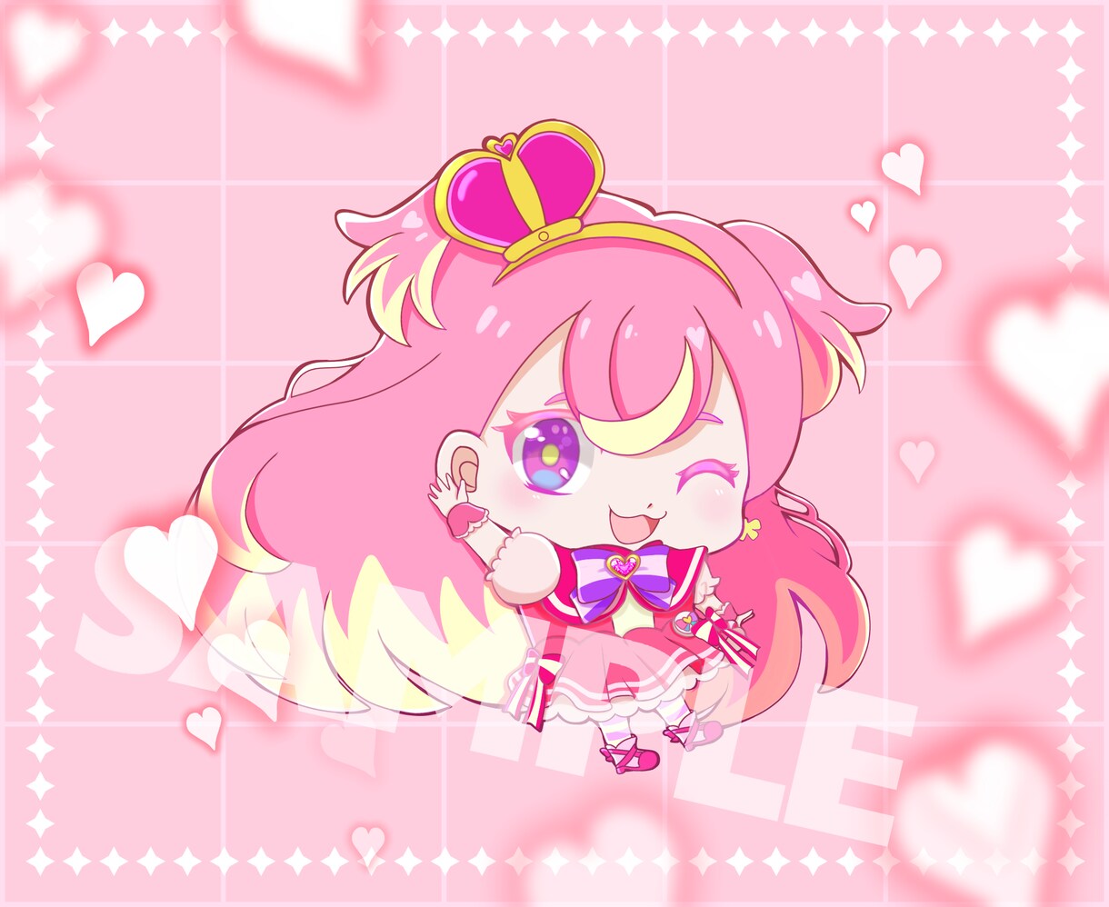 キラキラした可愛いSDキャラ制作致します SNSアイコン、ヘッダー、配信、グッズなどに！商用利用も可能 イメージ1