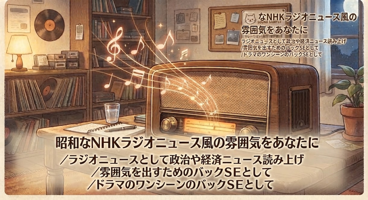 昭和なNHKラジオニュース風の雰囲気を作れます 昭和なNHKラジオニュース風の雰囲気をあなたに イメージ1