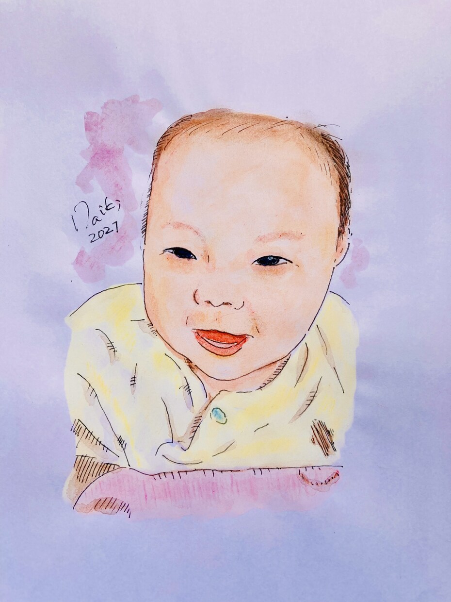 お祝いなどの贈り物に水彩画で似顔絵等お描きします PCじゃない手描きの温かい線画から水彩画まで楽しいイラスト、 イメージ4