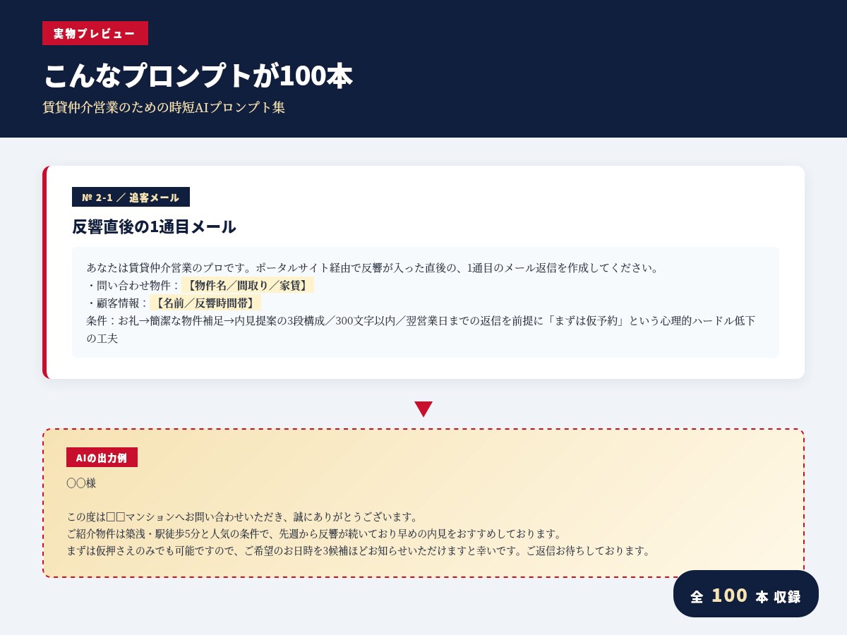 賃貸仲介の時短AIプロンプト100本提供します 物件紹介・ポータル掲載をChatGPTで3分に短縮 イメージ2