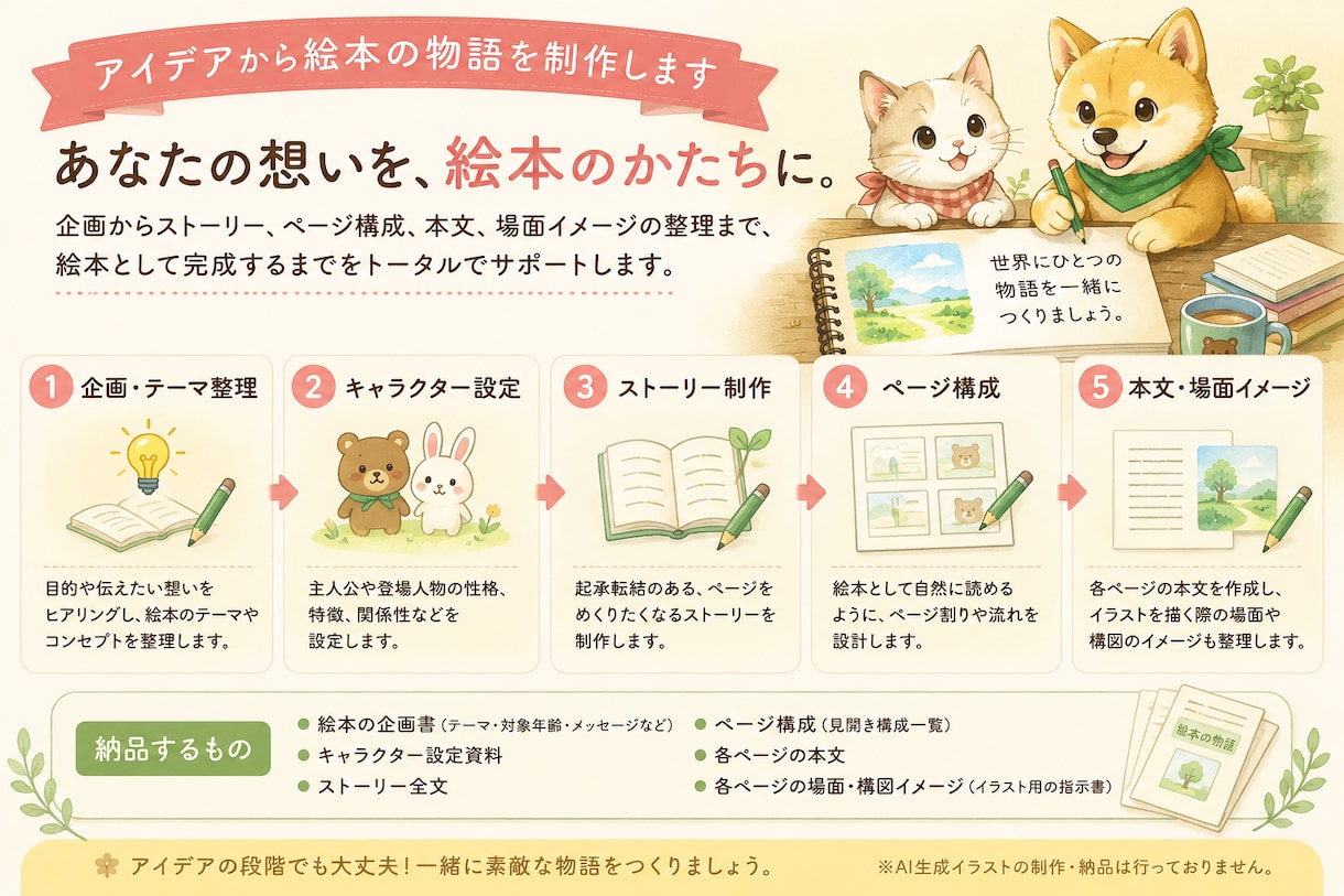 あなたの想いからオリジナル絵本の物語を作ります 絵本5冊の出版経験を活かし、物語とページ構成を制作 イメージ2