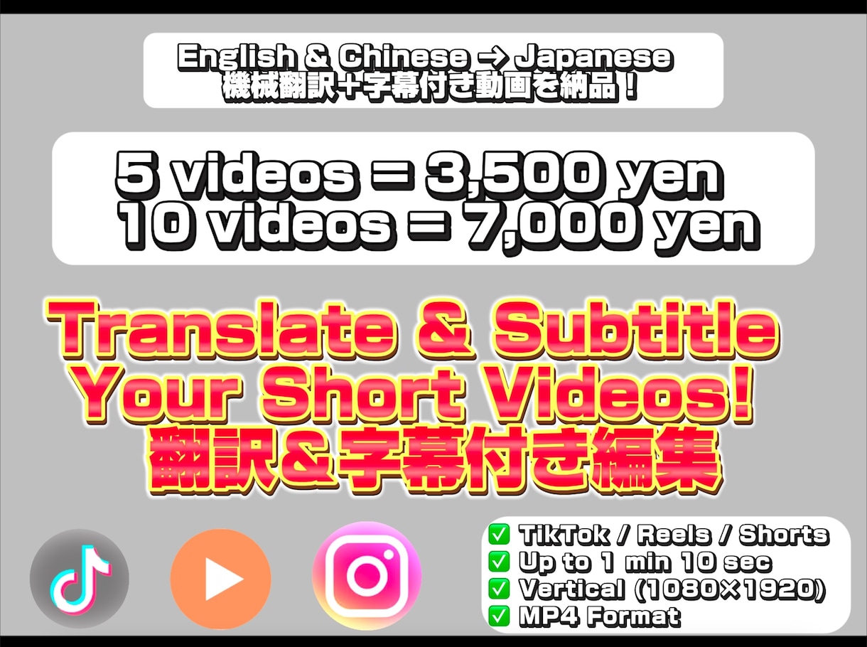 外国語↔︎日本語翻訳＋文字起こしします 英語、中国語対応/1分10秒まで/字幕付き動画 イメージ1