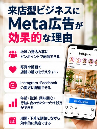 来店型店舗向けMeta広告の初期設定を支援します 店舗集客×Meta広告！地域の見込み客への配信をサポート イメージ3