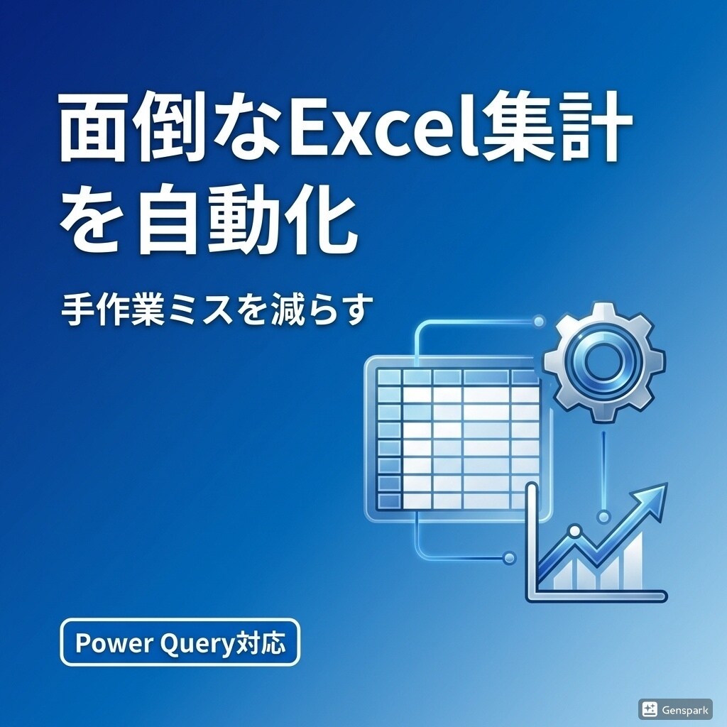 面倒なExcel集計を自動化します 手作業ミスを減らす集計に改善します。 イメージ1