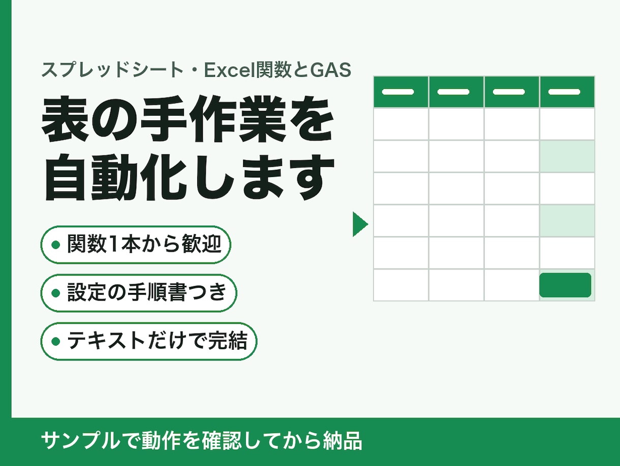 スプレッドシート関数・GASで手作業を自動化します Excel関数も対応。ファイル共有なし・手順書つきで納品 イメージ1
