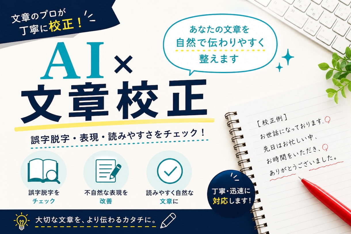 文章を自然で読みやすく校正します AIを活用して誤字脱字や文章表現を丁寧に整えます イメージ1
