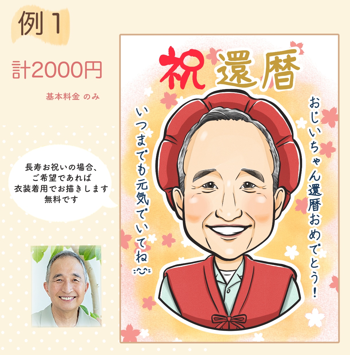 モニター様価格追加！2000円でお描きします デジタル｜即日対応・印刷＋郵送可｜長寿祝いなどのプレゼントに イメージ3