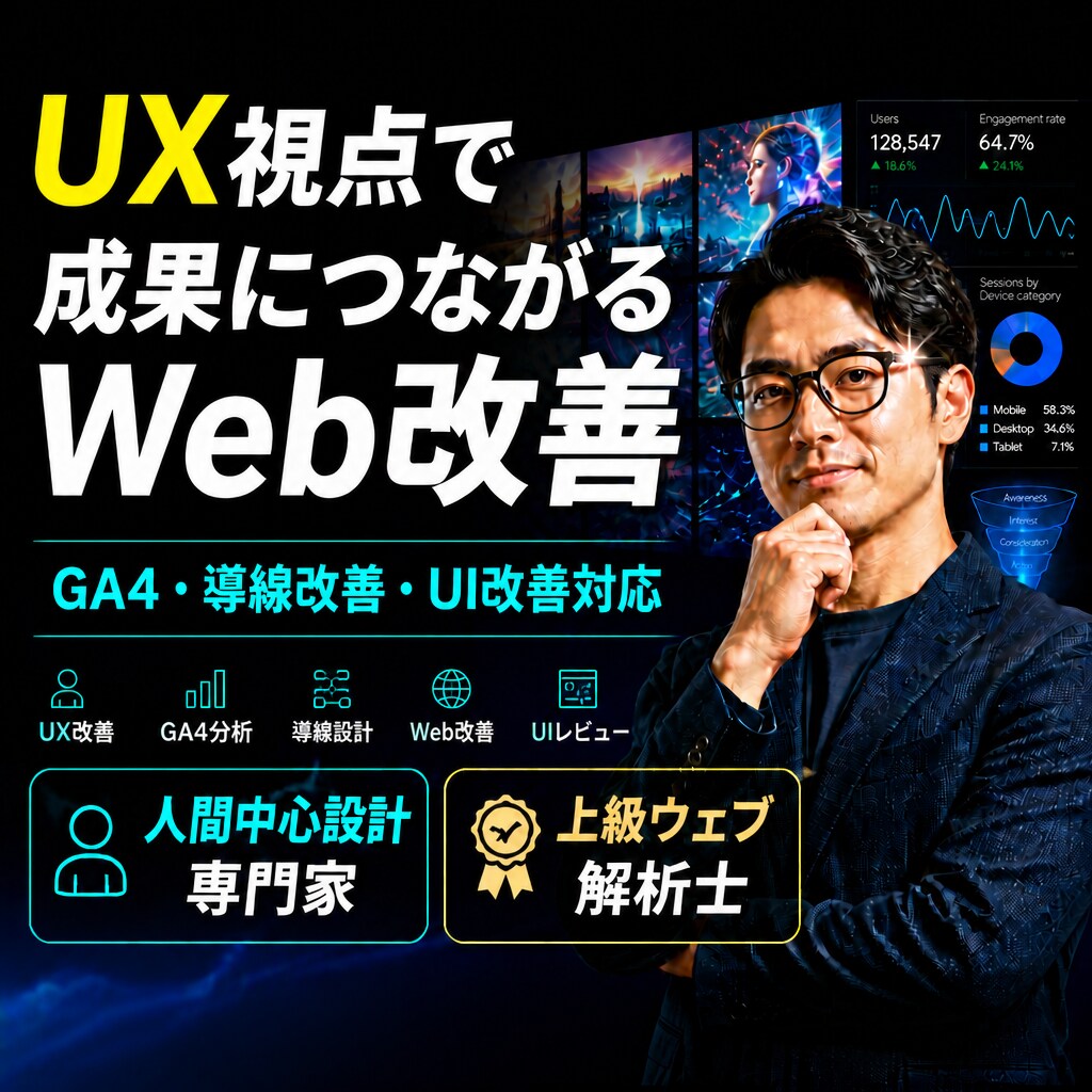 人間中心設計専門家・上級ウェブ解析士が提供します GA4で判明！徹底分析。今すぐ直せるサイト改善レポート イメージ1