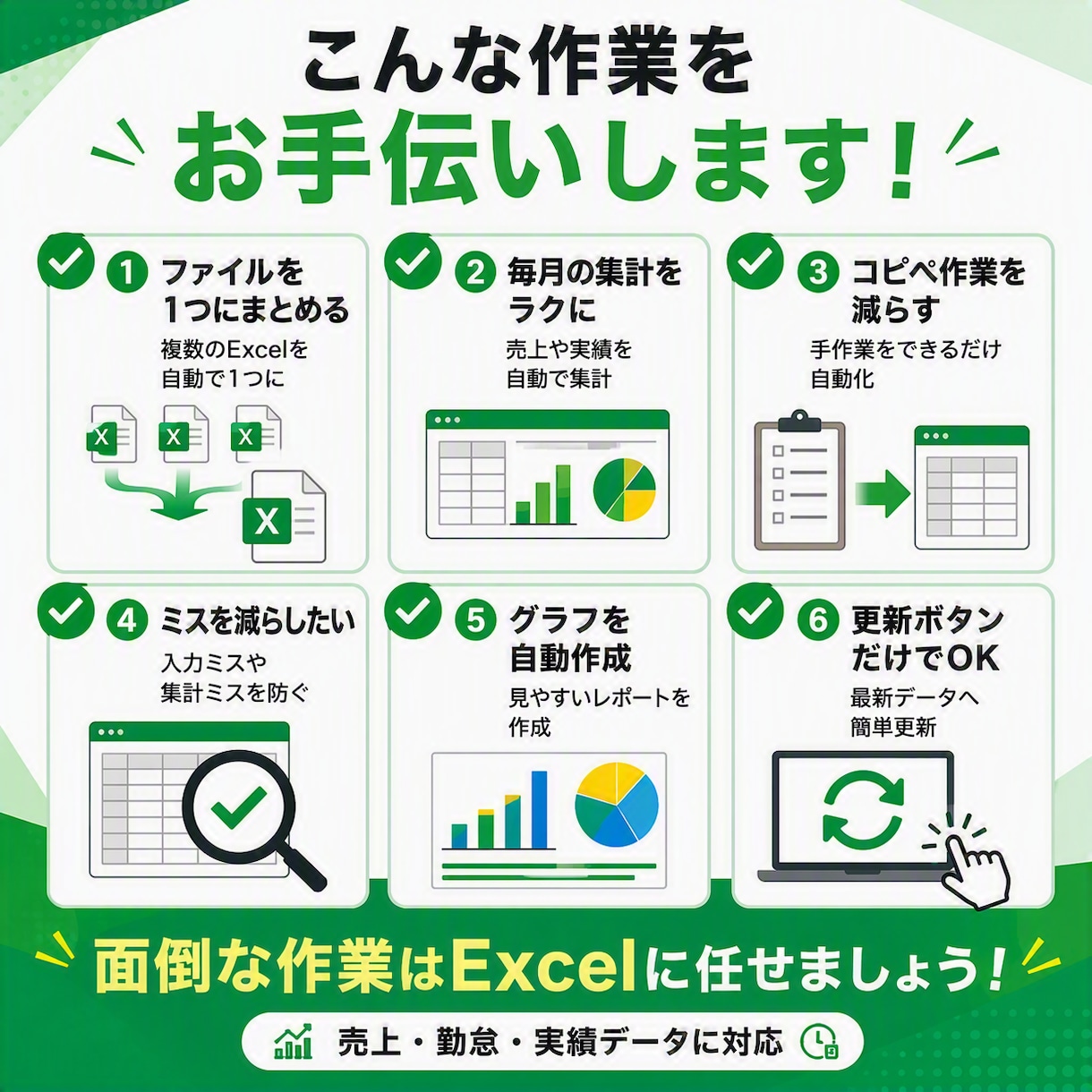 更新ボタン1つで集計できるExcelを作ります 現場経験を活かし業務効率化をサポート イメージ4