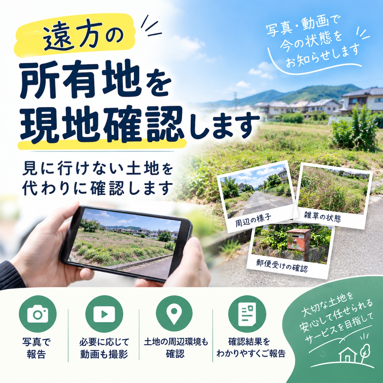 遠方の所有地を現地確認します 見に行けない土地を代わりに確認します。 イメージ1