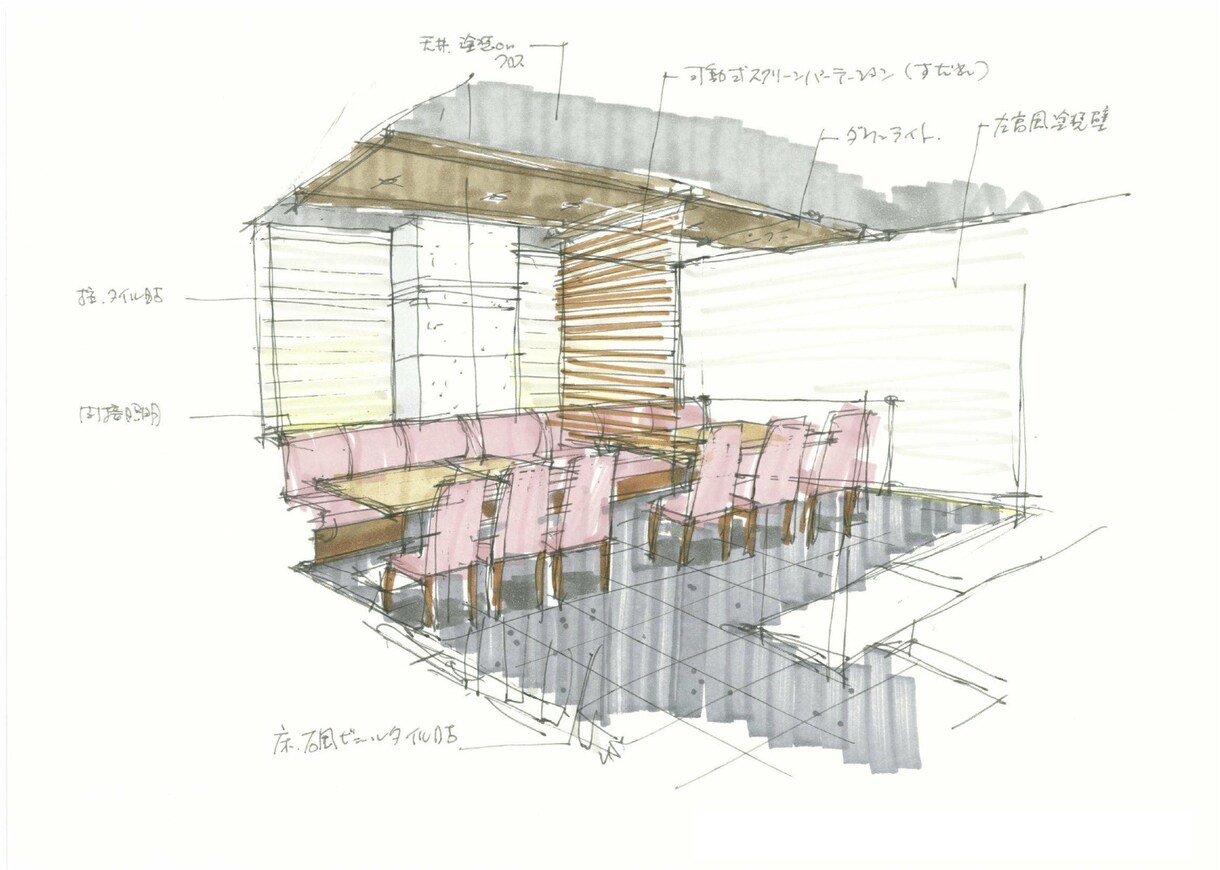 プランや図面を分かりやすいスケッチに起こします ライブカメラで実際に描くシーンを映しながら進めます。 イメージ5
