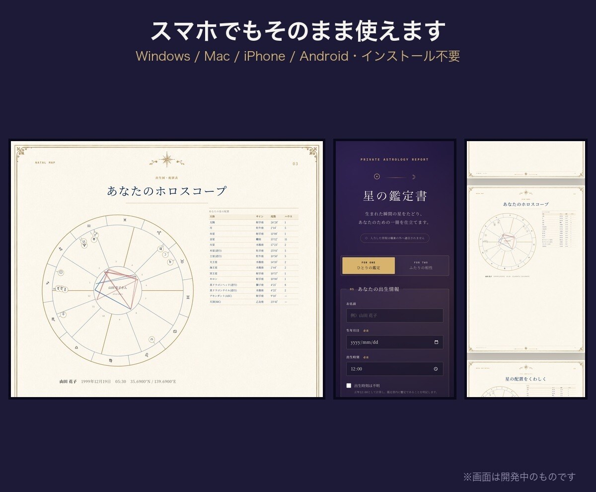 西洋占星術のホロスコープ／鑑定書ツールを提供します ハウス・アスペクト・年運・相性も自動。文章は書き換え可 イメージ3