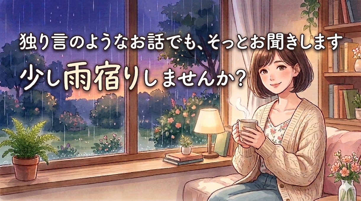 雨の夜、独り言のようなお話でも、そっとお聞きします 心に雨が降ったとき、少し雨宿りしていきませんか イメージ1